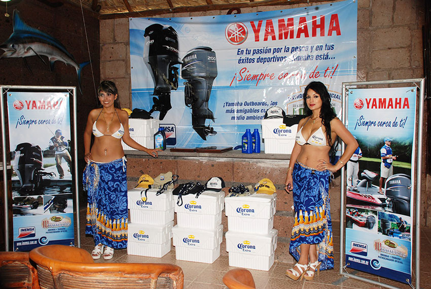 Yamaha Mexico with Corona girls in their display booth