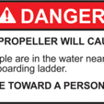 ABYC helm propeller warning for gasoline outboard motor powered boats