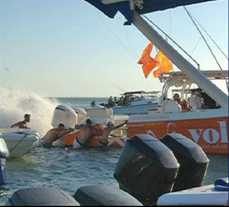 DJ Laz's boat being pushed from sandbar just prior to the accident