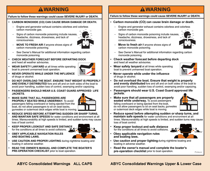 ABYC Consolidated Helm Warning ALL CAPS vs. upper and lower case comparison