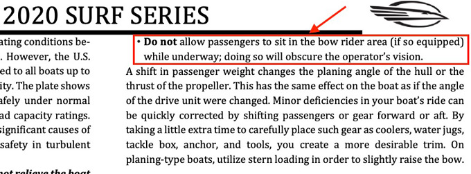 Chaparral boat 2020 Surf Series operators manual pg.52 cropped