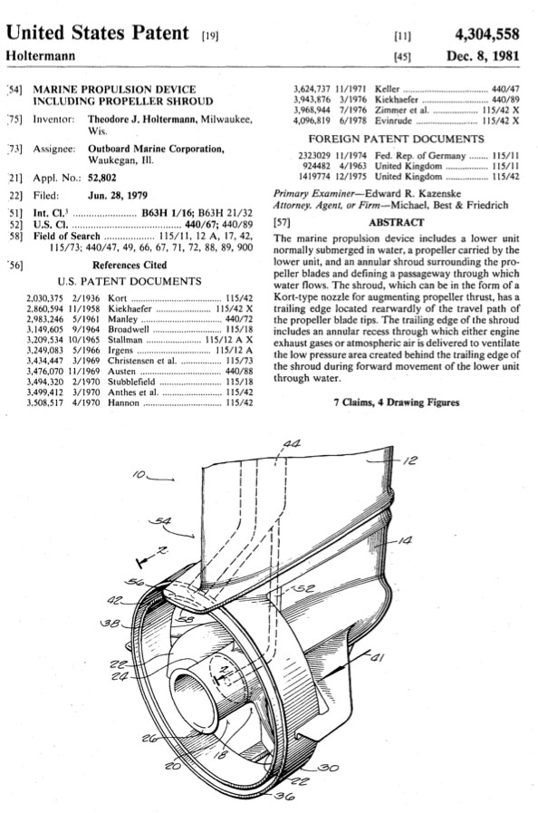 OMC Propeller Guard U.S. Patent 4,304,558