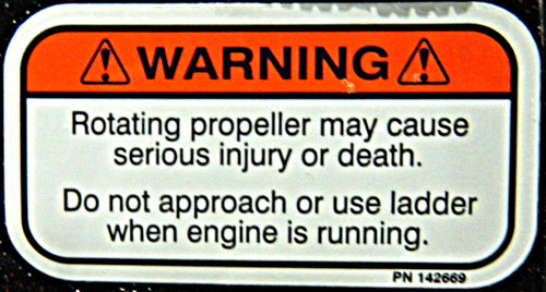 Propeller Warning Decal with large rounded edges