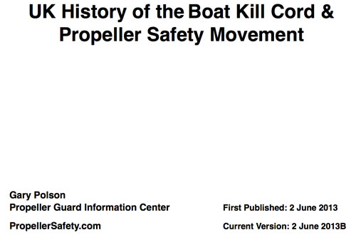 Cover of PGIC's UK History of the Boat Kill Cord & Propeller Safety Movement