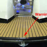 Harris FloteBote propeller warning label location. 2014 Tulsa Boat Show.