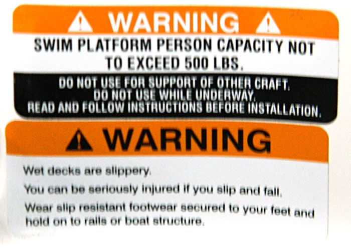 Swim Platform warning. 2014 Tulsa Boat Show.