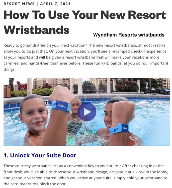 Wyndham Resorts RFID wristbands